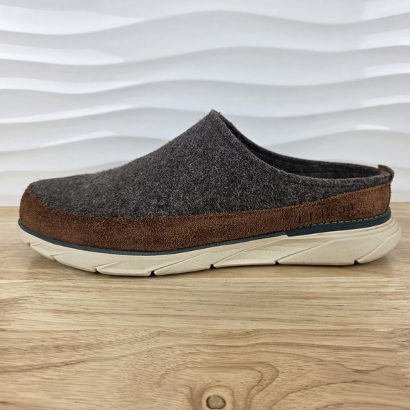 LL Bean Downeast Slip On Clogs Gray Wool Brown Suede Shoes Mens Size 11 main image 9